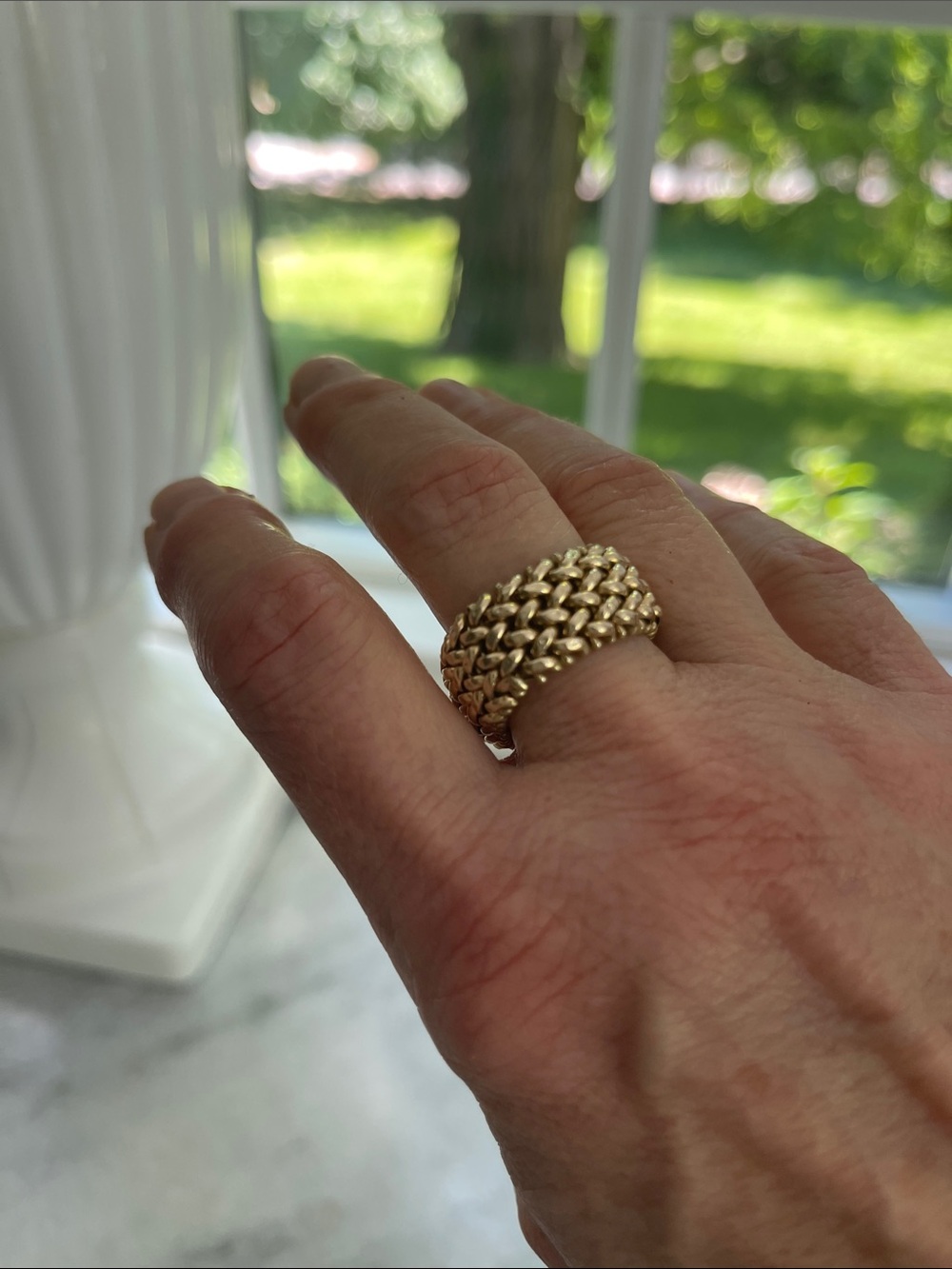 14k Gold mesh Textured Wide Band Ring - soft comfortable weave Women Jewelry